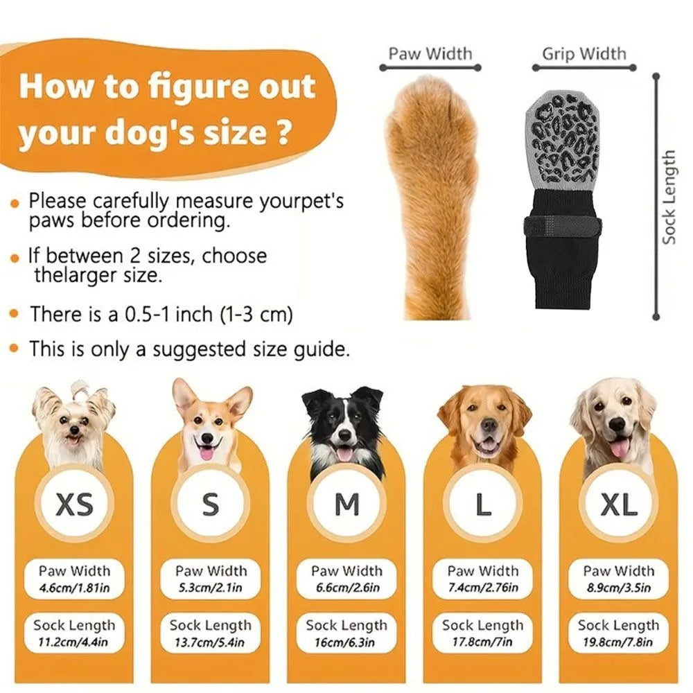 4PCS High Quality Anti-Slip Cozy Dog Socks Anti-Scratch Adjustable