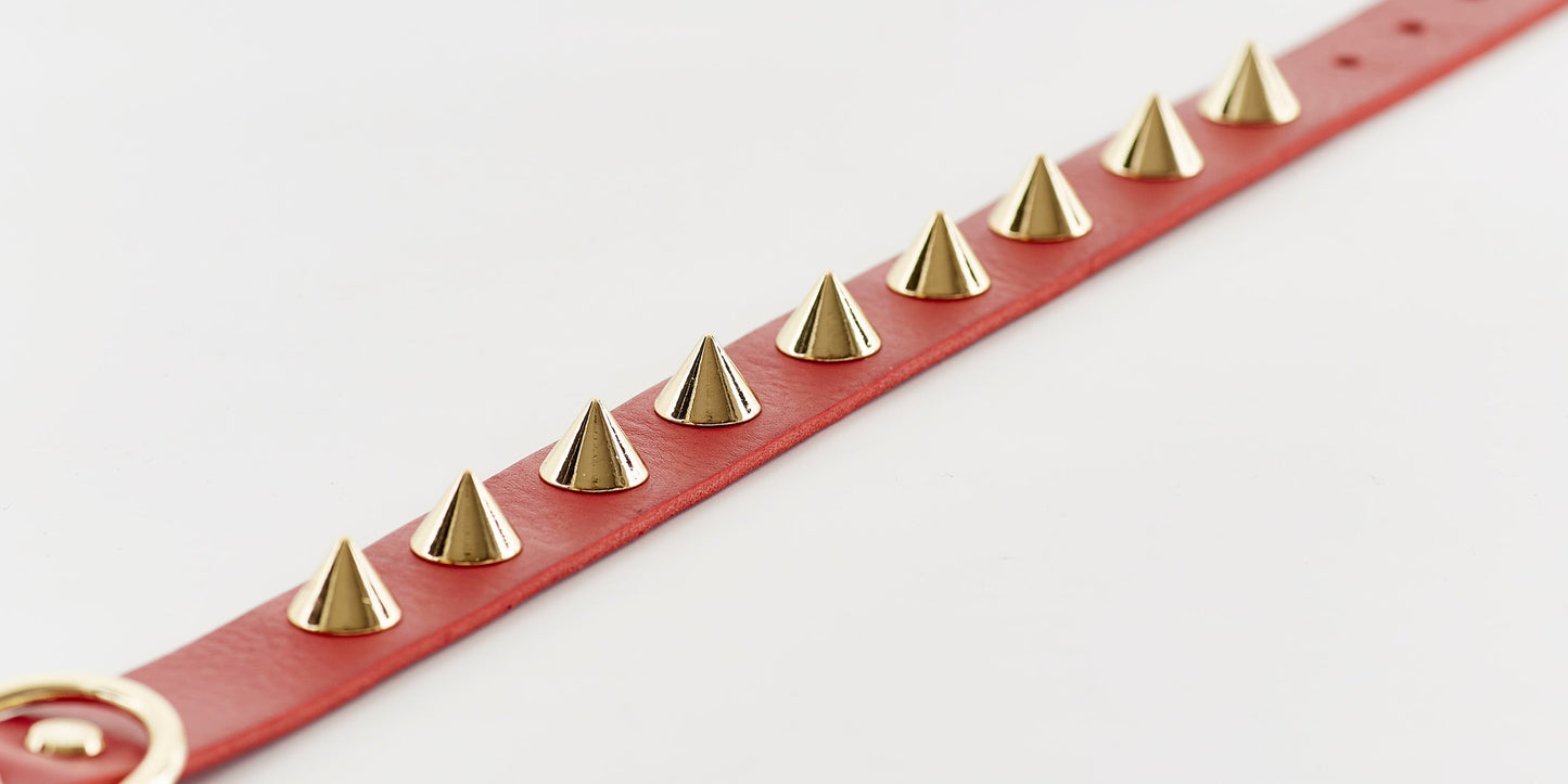 Golden Spike Red Dog Collar