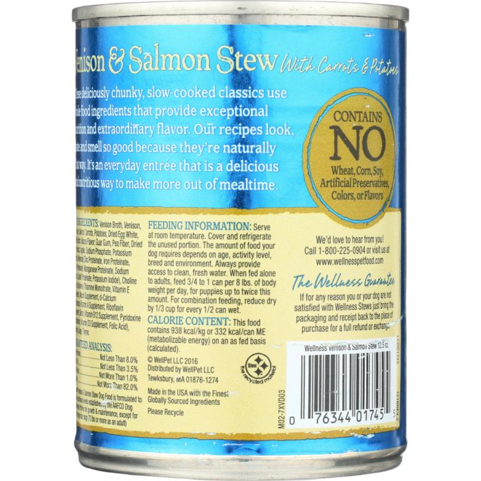 WELLNESS: Venison and Salmon Stew Carrots Potatoes Dog Food, 12.5 oz