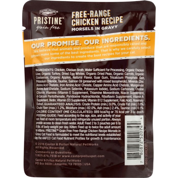CASTOR & POLLUX: Pristine Grain Free Free-Range Chicken Recipe Morsels In Gravy, 3 oz