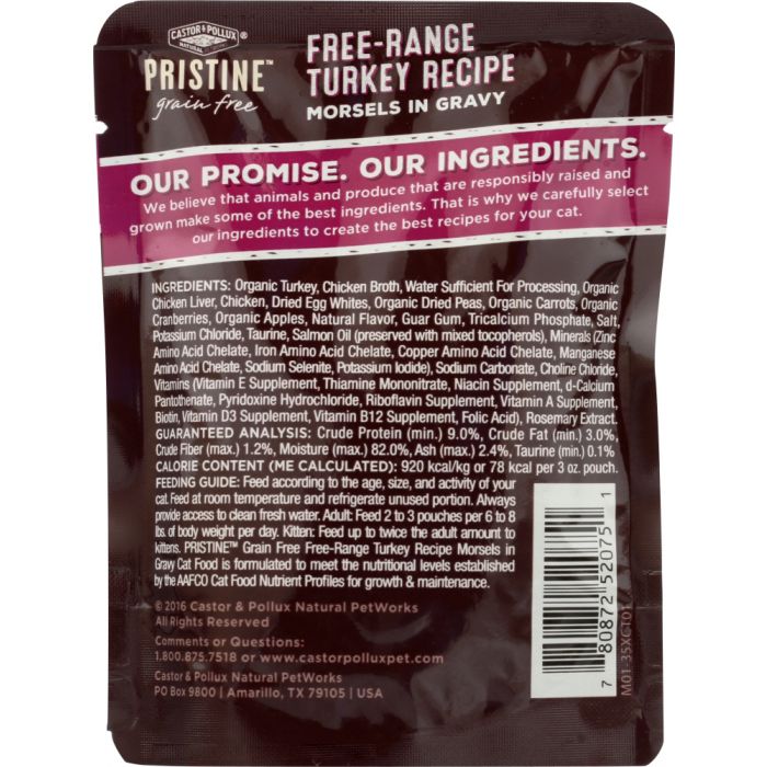 CASTOR & POLLUX: Cat Food Can Pristine Grain Free Turkey Morsel, 3 oz